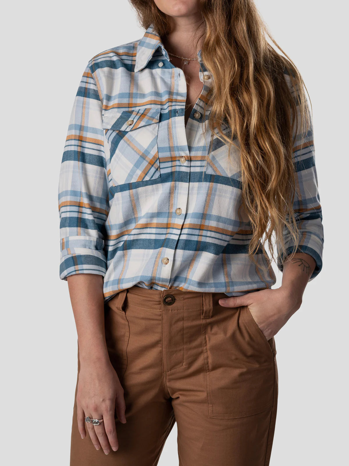 Women's Duck Camp Trailhead Twill Shirt Channel Blue Plaid - Tops from Alamo Anglers