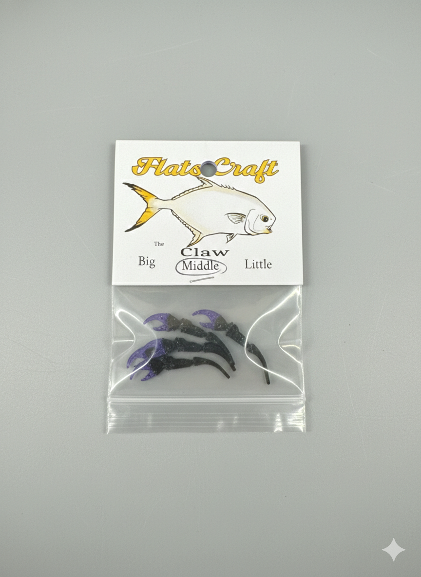 Flats Craft Crab Components - The Claw Medium Black Purple Tip - from Alamo Anglers