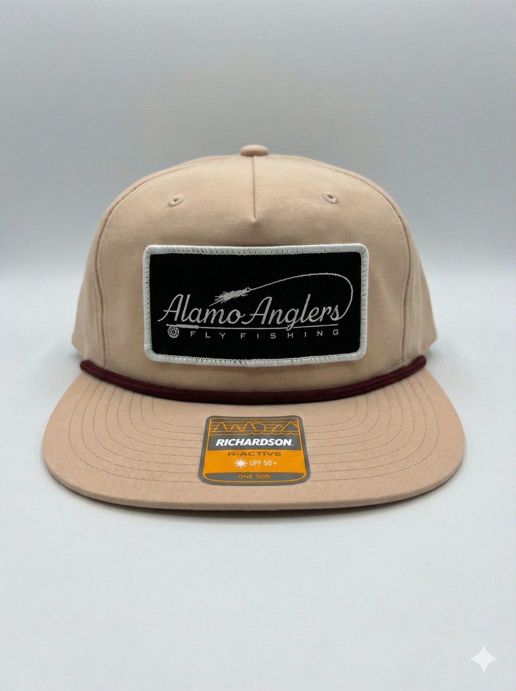 Alamo Anglers Shop Hat Pale Peach w maroon rope - from Alamo Anglers
